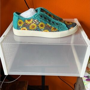 Montana West Teal Sunflower Slip-On Sneakers